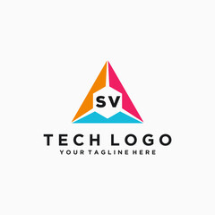 SV Initials Tech Logo Vector Art  Icons  and Graphics