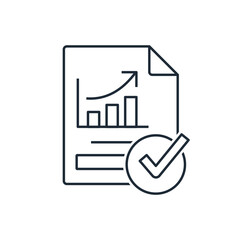 Document report of successful completion. Positive business. Vector linear icon illustration isolated on white background.