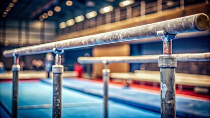 Parallel bars in a gymnasium, awaiting athletic skill and dedication, ready for the next routine, symbolizing strength, balance, and athletic pursuit