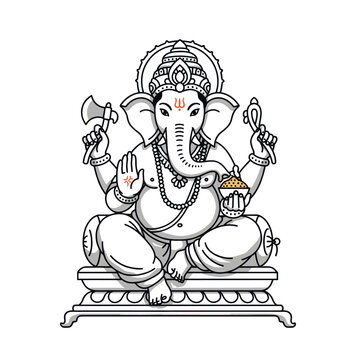 Vector-style Lord Ganesha drawings with intricate ornaments and detailed headgear.