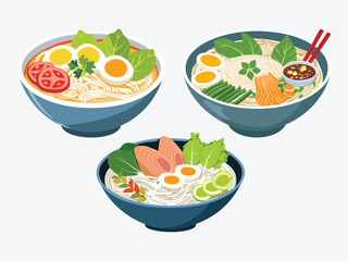 vector illustration of a vietnamese food Bún Mắm (Fermented Fish Noodle Soup from the Mekong Delta)