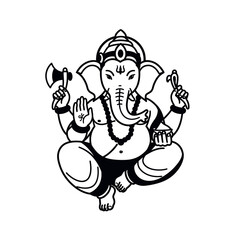 Fototapeta premium A mix of full-body and portrait Ganesha artworks with diverse artistic expressions from line art to full color.