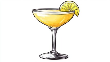 Refreshing yellow cocktail drink in elegant glass with lemon garnish bar pub menu food cafe party