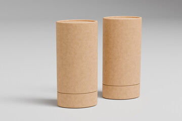 Kraft paper tube packaging mockup, slim cylindrical cosmetic paper box container mockup, Sustainable cardboard paper Packaging, push up paper tube, recyclable tall oval deodorant stick twist up