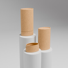 Kraft paper tube packaging mockup, slim cylindrical cosmetic paper box container mockup, Sustainable cardboard paper Packaging, push up paper tube, recyclable tall oval deodorant stick twist up