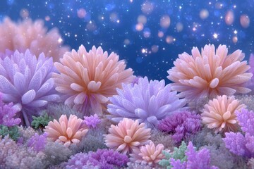 Sparkling Pastel Flowers in a Dreamy Blue Setting