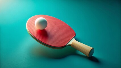 A red paddle rests on a teal surface, a single white ball delicately balanced upon its face, ready for a game of skill and precision