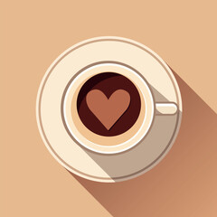 Top View of Coffee Cup with Heart Foam Art – Minimalist Vector