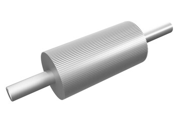 Industrial metal rollers set for sugar cane processing. Three heavy-duty steel mill or press rollers, isolated on transparent PNG background. Machinery equipment parts for cane mills and crushers.