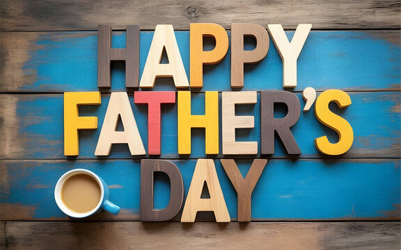 Happy fathers day wooden letters blue background