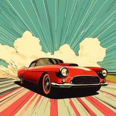 Retro red convertible racing car illustration