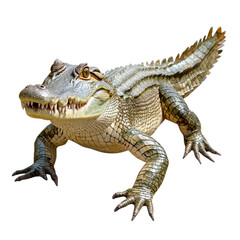 Realistic depiction of a crocodile posing in a natural habitat, showcasing intricate details of scales, eyes, and characteristic features of a reptile.