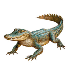 Realistic Illustrated Alligator with Detailed Scales in Natural Posture on White Background for Nature and Wildlife Projects