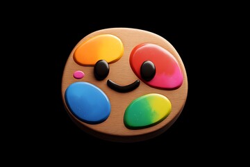 Painterâ€™s palette emoji with bright colors, isolated against a solid black background.