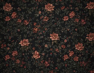 Small dark floral wallpaper, seamless intricate design , charcoal, modern, elegant