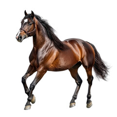 Obraz premium Majestic brown horse in motion showcasing strength and beauty in a vibrant setting perfect for equestrian sports and nature-themed projects