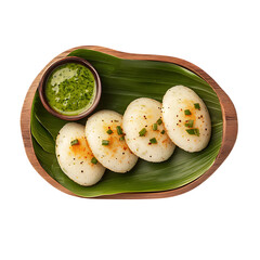 Soft Idli Served with Coconut Chutney