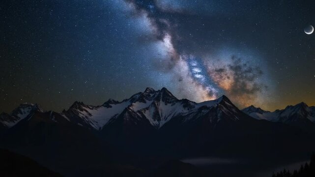 The Majestic Night Sky. A Celestial Display Above a Majestic Mountain Range