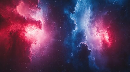 Obraz premium Cosmic Nebula Red and Blue Gas Clouds in Deep Space