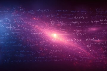 Intricate abstract visualization of complex mathematical equations and formulas overlaid on a glowing nebula, creating a futuristic and scientific backdrop, perfect for presentations.
