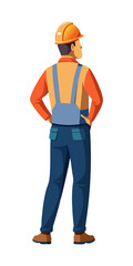 Construction Worker Back View Wearing Orange Safety Vest