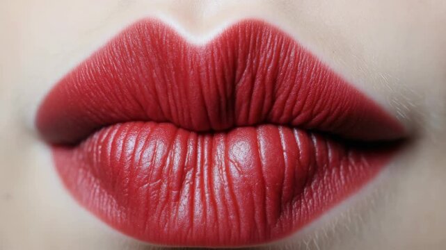 A close up of a woman's lips with a red lip liner. The lips are full and plump, and the woman's smile is bright and inviting. Concept of confidence and self-assurance