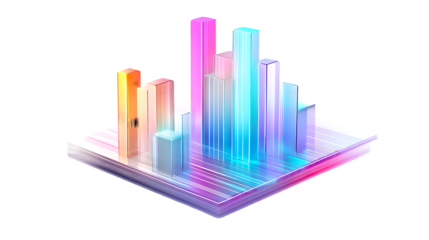 Abstract 3D Glass Bar Graph Representation of Data and Growth