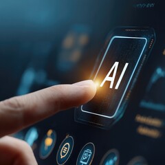 Obraz premium Hand touching ai button digital interface