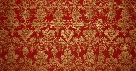 Elegant gold on red damask, intricate repeating vector design , damask, graphic