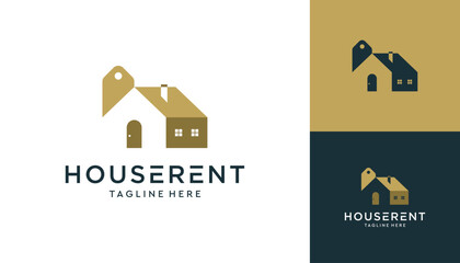 Gold house rent vector logo design inspirations.