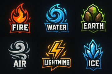 Elemental Symbols Fire Water Earth Air Lightning Ice Designs