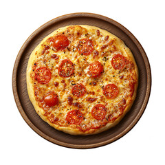 Delicious cheese pizza with cherry tomatoes isolated on a white background