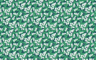 White Moringa Leaves Pattern on a Green Background