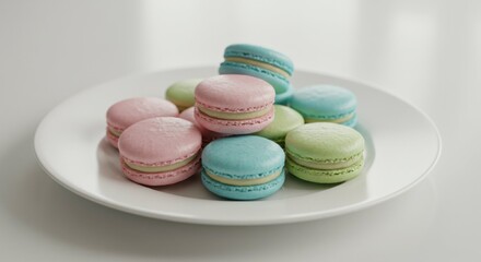 Fototapeta premium Colorful macarons on a white plate