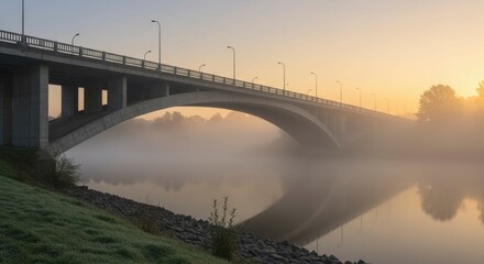 Obraz premium Misty morning over a river bridge