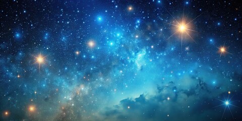 Obraz premium Dark celestial body against light blue background with vibrant starry sky and numerous small stars scattered throughout , astronomy, stellar landscape