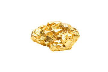 Luminous gold nugget isolated on a white background