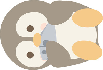 Cartoon penguin lying eating fish animal