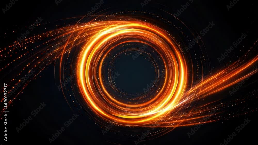 Wall mural vibrant circular light effect with energy particles on dark background for abstract background use 4