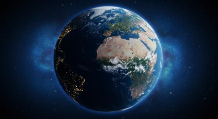 Fototapeta premium Earth from space, detailed view of continents and atmosphere