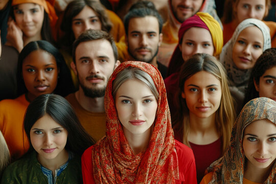 A diverse group of people from various races, ages, and beliefs smiling together at the camera. Generated image - Powered by Adobe