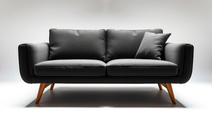 Fototapeta premium Mid-Century Modern Dark Gray Sofa: Simple Elegance in Minimalist Design