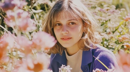 Woman portrait in flower field