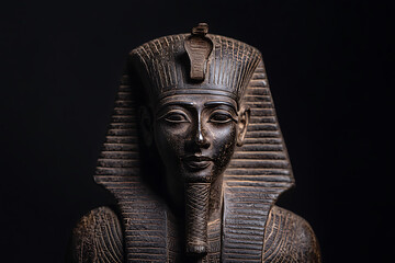Pharaoh Statue: A captivating image showcasing an Egyptian pharaoh statue, rich in detail and cultural significance against a dark background.