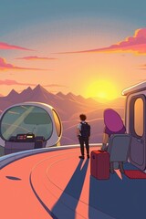 Sunset Departure Adventure Prospect Travel Vacation Journey Backpack Luggage Mountains Horizon