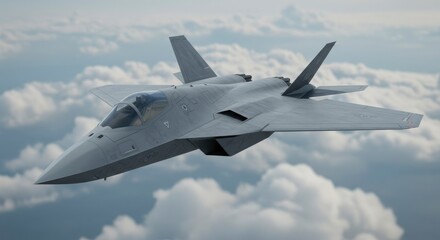 Obraz premium Modern fighter jet in flight above clouds