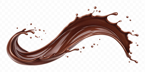 smooth liquid light chocolate splash in curve style isolated on transparent background