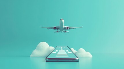 Creative representation of technology merging with air travel using a smartphone and an airplane