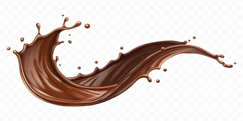 smooth liquid light chocolate splash in curve style isolated on transparent background