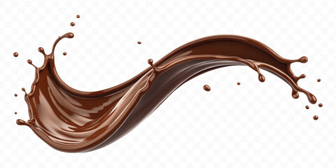 smooth liquid light chocolate splash in curve style isolated on transparent background